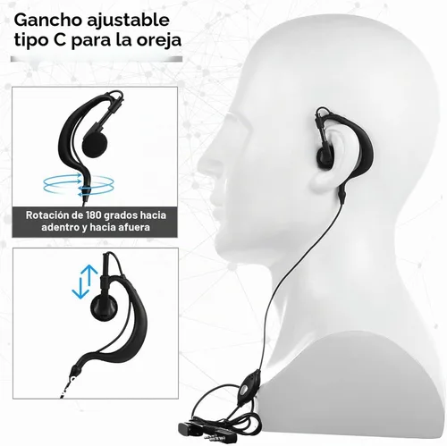 Vista 5 de 10 pares de auriculares para walkie talkie con micrófono de 2 pines, micrófono de auricular para radio bidireccional, auricular de un solo cable