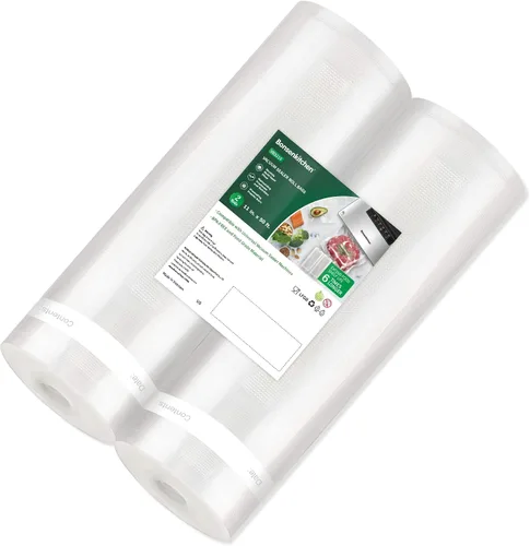 Vista 10 de Bonsenkitchen Bolsas Selladoras al Vacío, Rollos de 8" x 50' Paquete de 2 para Almacenamiento de Alimentos, Sin BPA, Resistente, Rollo de Alimentos