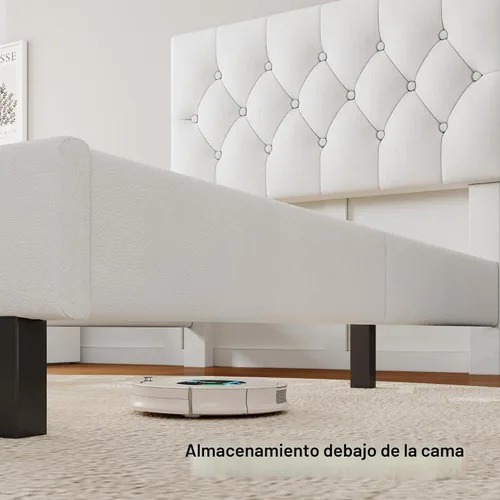 Vista 4 de Feonase Marco de cama de terciopelo tamaño twin con cabecera capitoné con botones, cama tapizada con soporte de listones de madera, no necesita
