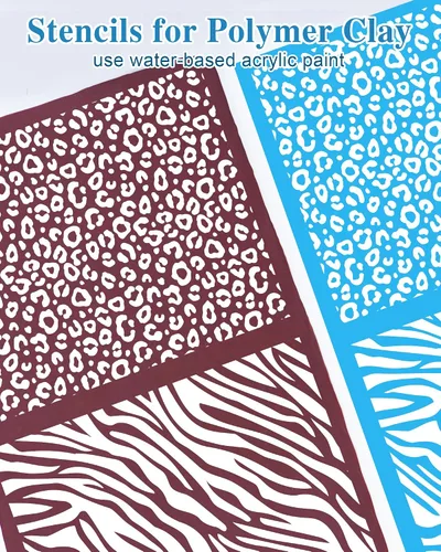 Vista 3 de Puocaon Pantalla de seda con estampado de animales, 5 plantillas de punto de vaca dálmatas para aretes de arcilla polimérica, patrón de leopardo