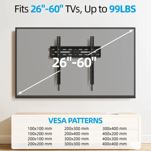 Vista 4 de Soporte de pared fijo para TV para la mayoría de pantallas de 26 a 60 pulgadas, soporte de TV de perfil bajo con bloqueo de liberación rápida