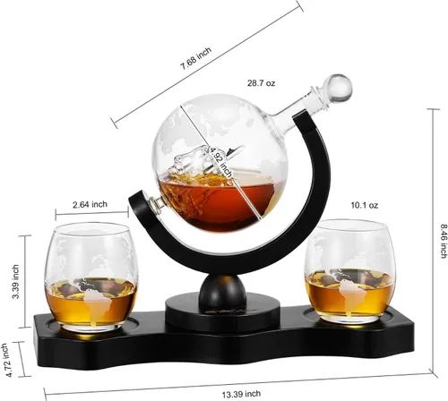 Vista 10 de Juego de decantador de whisky con globo giratorio y 2 vasos para whisky grabados - Regalos para hombres, papá, aniversario, cumpleaños, inauguración