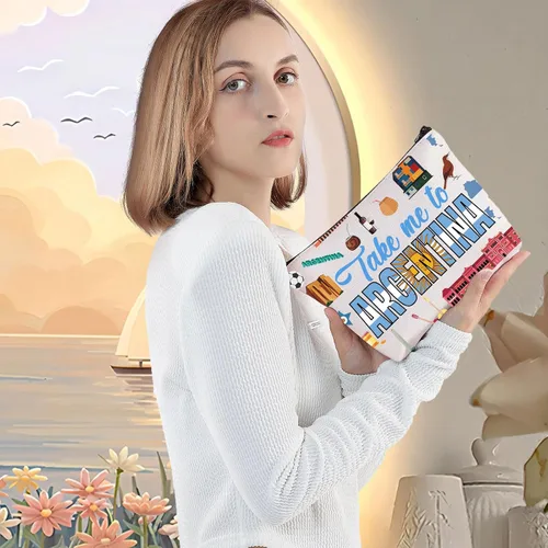 Vista 5 de LEVLO Argentina Travel Cosmetic Bag Argentina Souvenir Gift Llévame a Argentina Maquillaje Cremallera Bolsa Bolsa Para Viajero, Llévame a Argentina