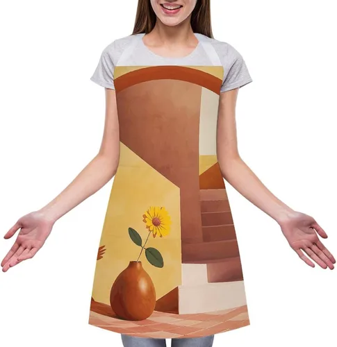 Vista 3 de MUSM Apron for Adults - 27.6 X 31.5 Inch, Heavy-Duty Polyester Aprons with Two Large Pockets, Waterproof Vase And Flowers Kitchen Apron for Cooking