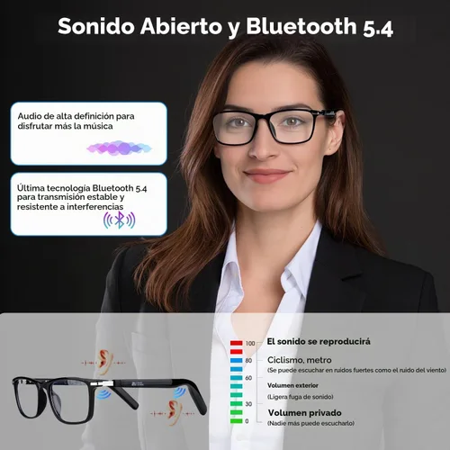 Vista 7 de Gafas inteligentes AI, gafas de audio Bluetooth, gafas UV fotocrómicas Negro-M09