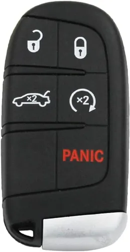 Vista 2 de Funda para llave a distancia, sin llave, 5 botones para Jeep Grand Cherokee Dodge Challenger Charger Dart Durango Journey Chrysler 300, color negro