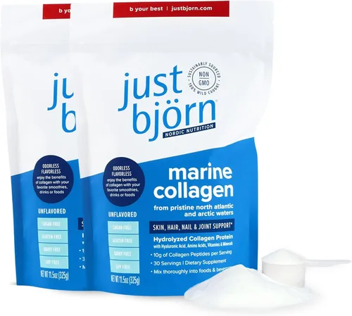 Vista 12 de Just Bjorn - Juego de muestras de péptidos de colágeno marinos en polvo, colágeno en polvo para mujeres y hombres, soporte para piel, cabello, uñas