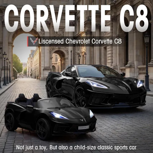Vista 2 de Chevrolet Corvette C8 de 24 V con licencia de paseo de juguete con motor de 800 W, 21 pulgadas, 2 plazas, control remoto, absorción de impactos de 4