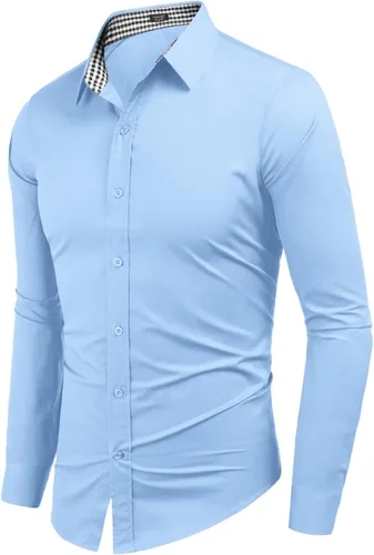 Vista 2 de COOFANDY - Camisa de vestir de negocios para hombre de manga larga, ajustada, informal, con botones