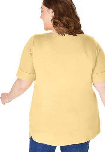 Vista 3 de Woman Within Camiseta perfecta con cuello de barco y mangas con codo y talla grande para mujer