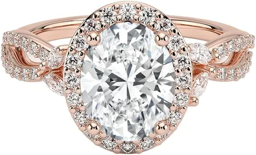 Vista 5 de CUSTOMIZE JEWELS IGI Anillo de compromiso con halo de diamantes de talla ovalada TW de 2.93 quilates con marquesa de acento y diamantes redondos