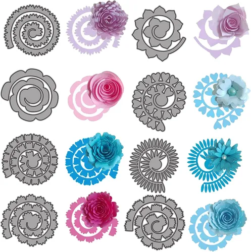 Vista 11 de 10 piezas de troqueles de metal de flores en espiral 3D para hacer tarjetas DIY, álbumes de recortes, troqueles en relieve, plantilla de punzón