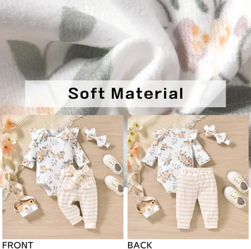 Vista 5 de Aalizzwell Conjunto de mameluco acanalado para bebé recién nacido prematuro para otoño e invierno