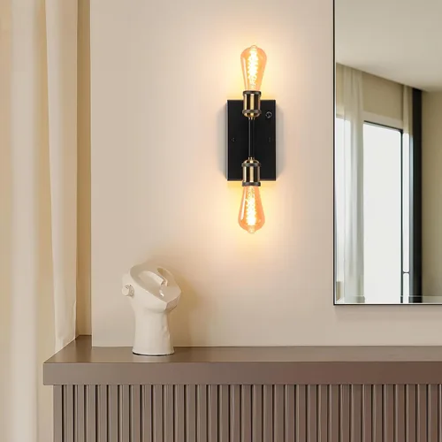 Vista 5 de Lightess Aplique de pared de baño con interruptor regulable estilo casa
