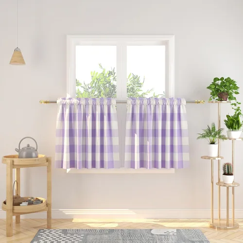 Vista 46 de Cenefas de cortina para ventana de 16 pulgadas de largo, 2 paneles de cuadros búfalo, cortinas pequeñas con bolsillo para barra, estilo clásico