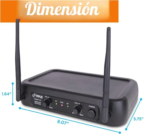 Vista 2 de Pyle - Sistema de micrófonos inalámbrico PDWM2135 VHF, 2 micrófonos de mano, frecuencia fija
