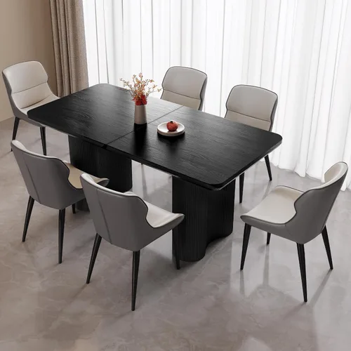 Vista 13 de Mesa de comedor rectangular de 63 pulgadas con 4 sillas, moderna mesa de comedor negra con sillas para sala de estar, comedor y cocina