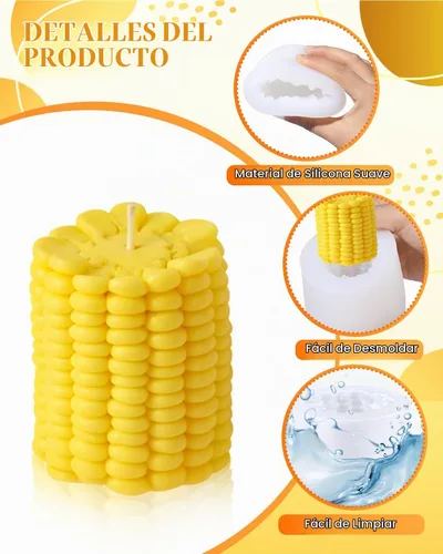 Vista 4 de Molde de silicona en forma de maíz, moldes de maíz 3D, molde de caramelo de alimentos artificiales, moldes de mousse de postre francés, molde