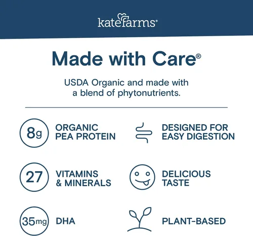 Vista 4 de KATE FARMS Batido de nutrición orgánica para niños, chocolate, 0.28 oz de proteína, 27 vitaminas y minerales, reemplazo de comida, sin gluten, sin