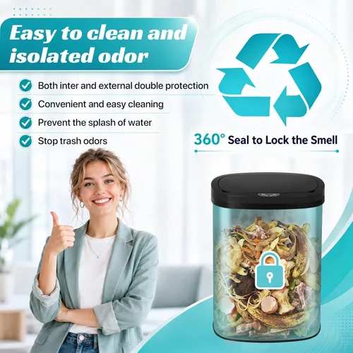 Vista 6 de BLKMTY - Bote de basura de 13 galones con tapa, sensor de movimiento, color negro Stainless Steel Garbage Cans, 50 L Automatic Touchless Kitchen
