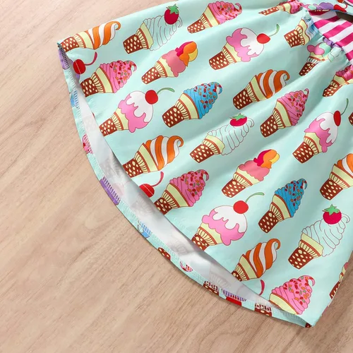 Vista 4 de Falda de verano para niñas pequeñas, con estampado de heladodinosaurio, sin mangas, correa sin espalda, vestido de 1 a 6 años