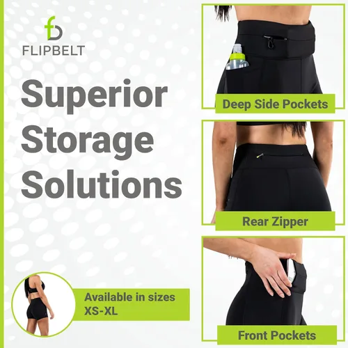 Vista 4 de FlipBelt Pantalones cortos de compresión de cintura alta para mujer con bolsillos para mujer, pantalones cortos de entrenamiento, fitness, correr