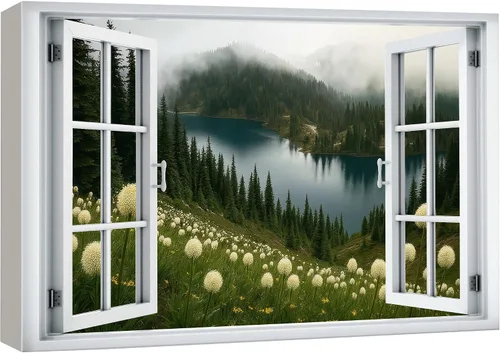 Vista 32 de wall26 - Cuadro en lienzo para pared, vista de ventana, río neón turquesa, rápido, bosque, lago, arroyo, naturaleza salvaje, fotografía, realismo
