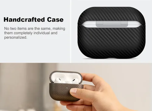Vista 3 de Haobobro Funda de piel para AirPods Pro 3, piel seleccionada respetuosa con la piel, con textura de fibra de carbono, hecha a mano, funda rígida