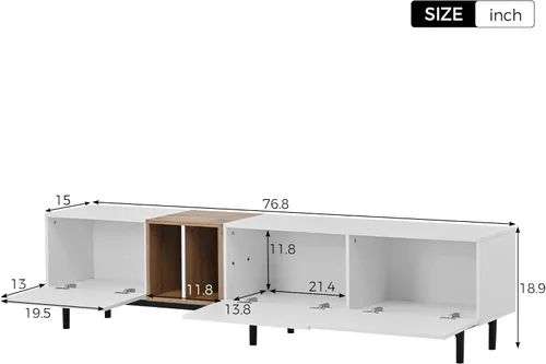 Vista 2 de Moderno soporte de TV con centro de entretenimiento con 3 puertas, soportes de centro multimedia con armarios grandes y mesa de madera resistente al