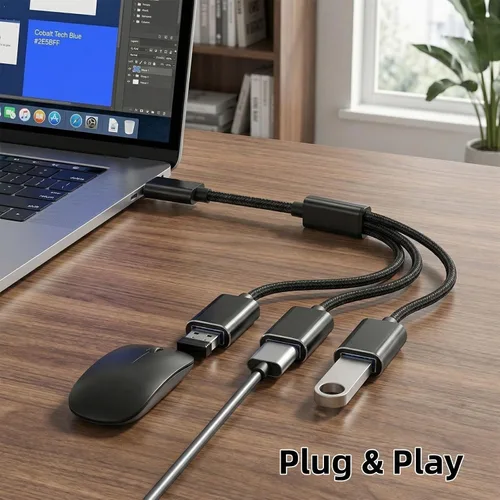 Vista 5 de Divisor USB de 1 entrada y 3 salidas, adaptador divisor USB A, USB 2.0 actualizado 2026 macho a 3 hembras, cable concentrador de extensión Y
