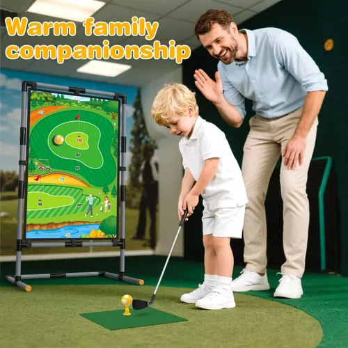 Vista 2 de Juego de astillado de golf – Alfombrilla de doble cara con soporte, divertido juego de práctica para niños y adultos