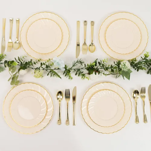 Vista 10 de Efavormart - Paquete de 10 platos de plástico transparente para fiestas, platos redondos desechables de postre de ensalada de 7.5 pulgadas con borde