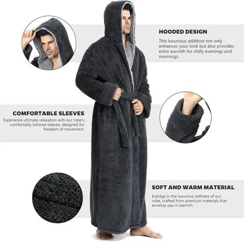 Vista 3 de Hellomamma Batas largas para hombre con capucha de longitud completa con capucha de forro polar mullido