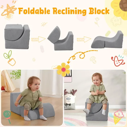Vista 5 de Bloques de escalada de espuma de 6 piezas con pozo de bolas cuadrado grande, gris Modular Climb & Crawl Play Set for Toddlers,Soft Play Equipment