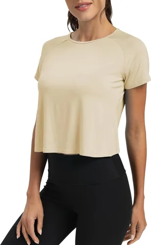 Vista 3 de Mippo Camisetas de entrenamiento para mujer, recortadas, con espalda dividida, atléticas, para gimnasio, ejercicio, ajuste holgado