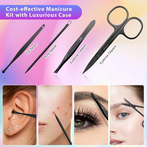 Vista 3 de CGBE Juego de cortaúñas, 12 piezas de acero inoxidable para hombres, juego de manicura y pedicura para regalos para hombres, color negro