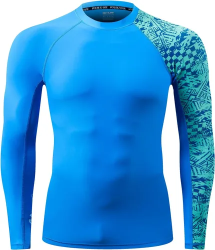 Vista 2 de HUGE SPORTS Camiseta de protección contra erupciones de manga larga para hombre UPF 50+ con protección UV, de secado rápido, con costuras