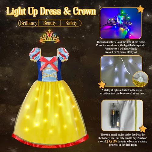 Vista 5 de Nalmits Princess Costume for Girls, Light-Up Dress with Accessories, Fantasy Gown Outfits for Birthday Party