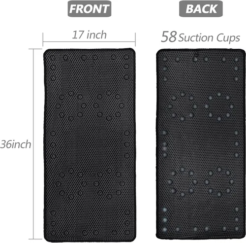 Vista 6 de Tapete para ducha y baño, antideslizante, lavable a máquina y extra grande, tapetes para bañera con agujeros de drenaje y ventosas, tapetes de Negro