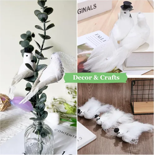 Vista 6 de 2 piezas de palomas artificiales blancas con clip, adornos de pájaros de amor para boda, plumas de espuma para decoración y manualidades