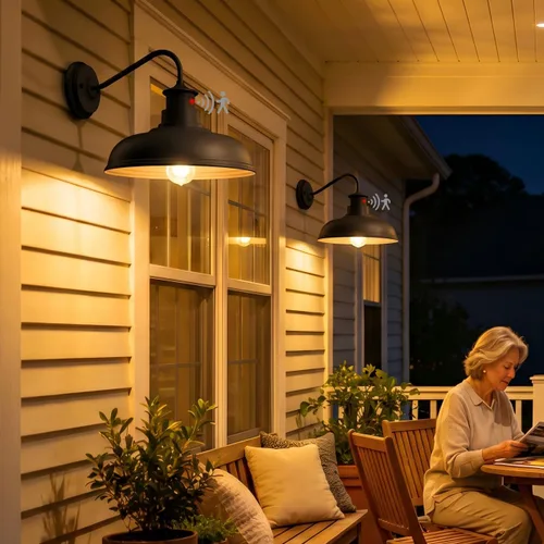 Vista 10 de Paquete de 2 apliques de pared de cuello de ganso estilo granja, luces de granero, sensor de movimiento y del anochecer al amanecer, accesorios