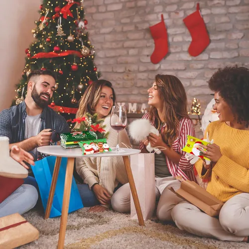 Vista 5 de Cholemy 120 cajas de almohada de Navidad, cajas de regalo pequeñas, tarjetas de regalo de Navidad, a granel, 12 diseños, cajas de dulces de Navidad