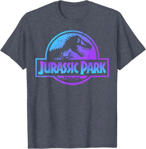 Vista 86 de Jurassic Park Camiseta de manga corta con logotipo Fossil azul y morado Negro