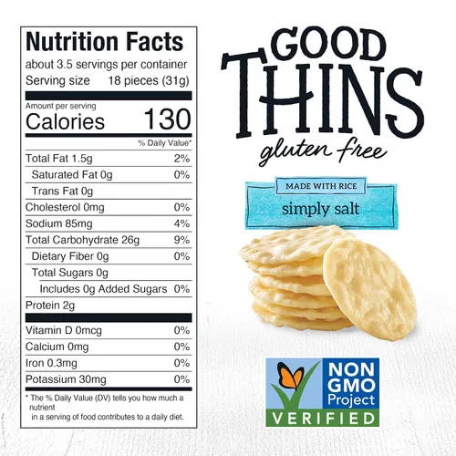 Vista 2 de Good Thins Galletas de arroz simplemente saladas sin gluten, 3.5 onzas (Paquete de 3)