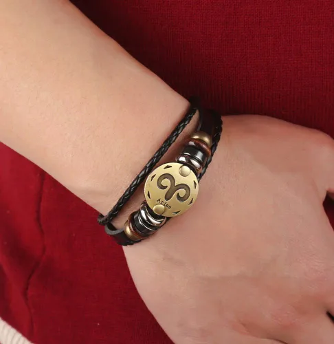 Vista 6 de Hamoery Pulsera de cuero de aleación punk para Constellation trenzada pulsera pulsera brazalete