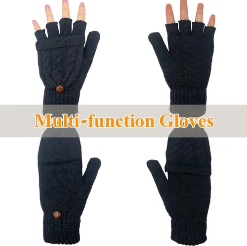 Vista 7 de Beurlike Guantes de invierno para mujer, de lana cálida, a prueba de viento, convertibles, sin dedos