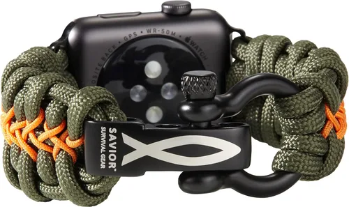 Vista 22 de Savior Survival Gear - Correa de repuesto para Apple Watch de 1.65”/42 mm, hecha de 550 cuerda de paracaídas con grillete ajustable de acero Negro