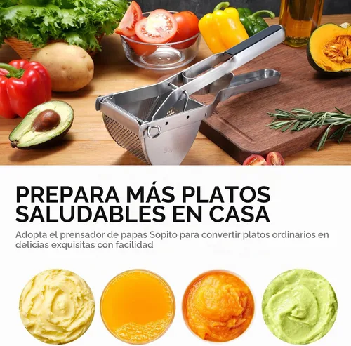Vista 6 de Sopito - Triturador de papas de acero inoxidable para uso comercial y doméstico, color negro