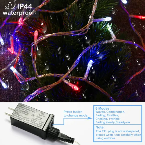 Vista 4 de Luces decorativas patrióticas del 4 de julio, tira de luces rojas, blancas y azules para interiores, 200 LED de 66 pies al aire libre, 8 modos