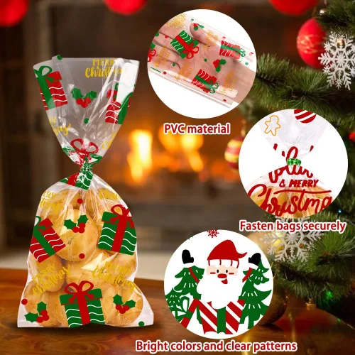 Vista 3 de YUJUN 160 bolsas de celofán de Navidad, suministros para fiestas